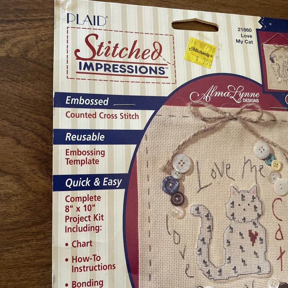 Cat Counted Cross Stitch Plaid‎ Stitched Impression Love My 21860 vtg 1995 kit